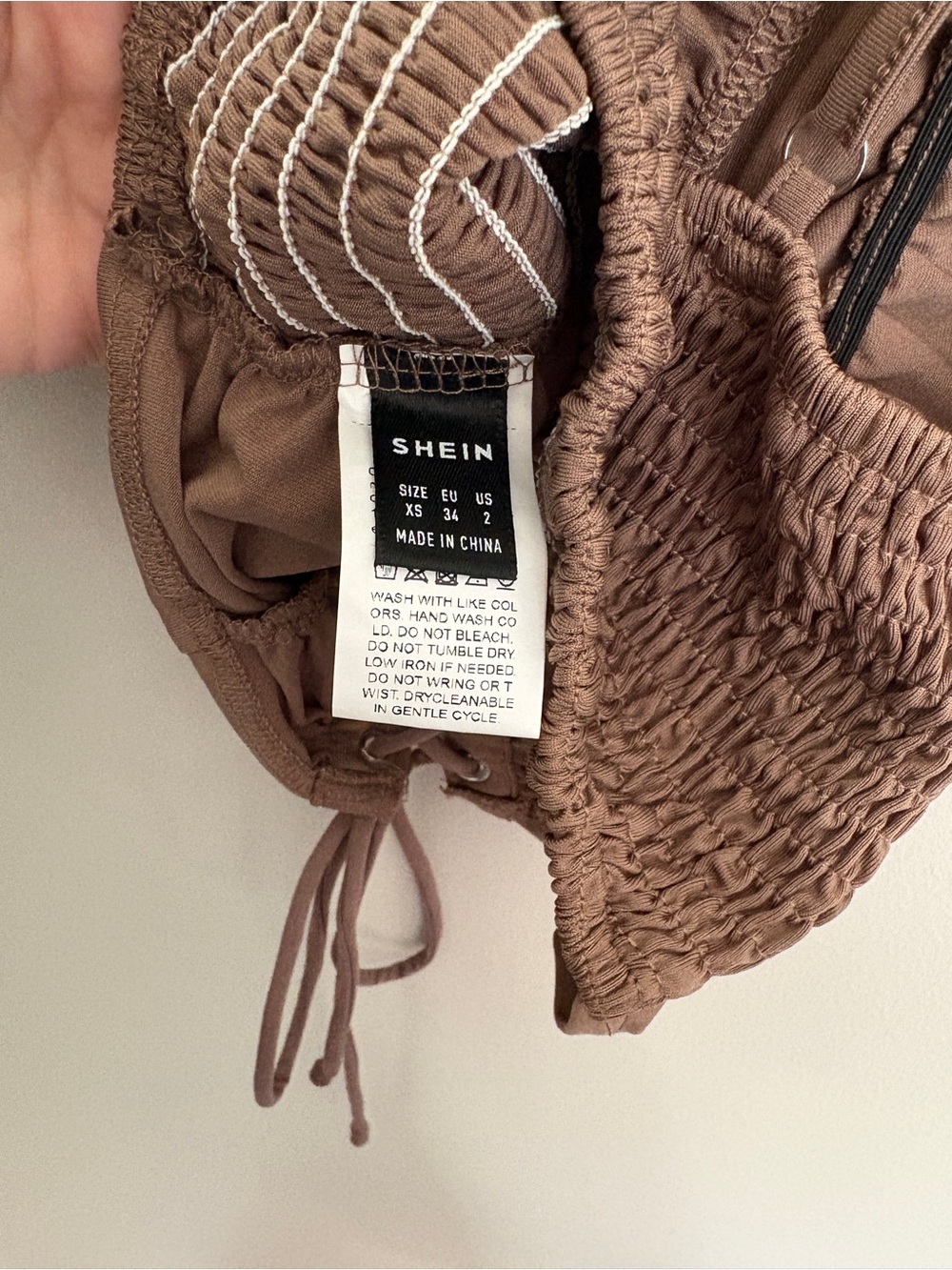 SHEIN Brown Smocked Lace-Up Crop Top - Picture 3 of 3